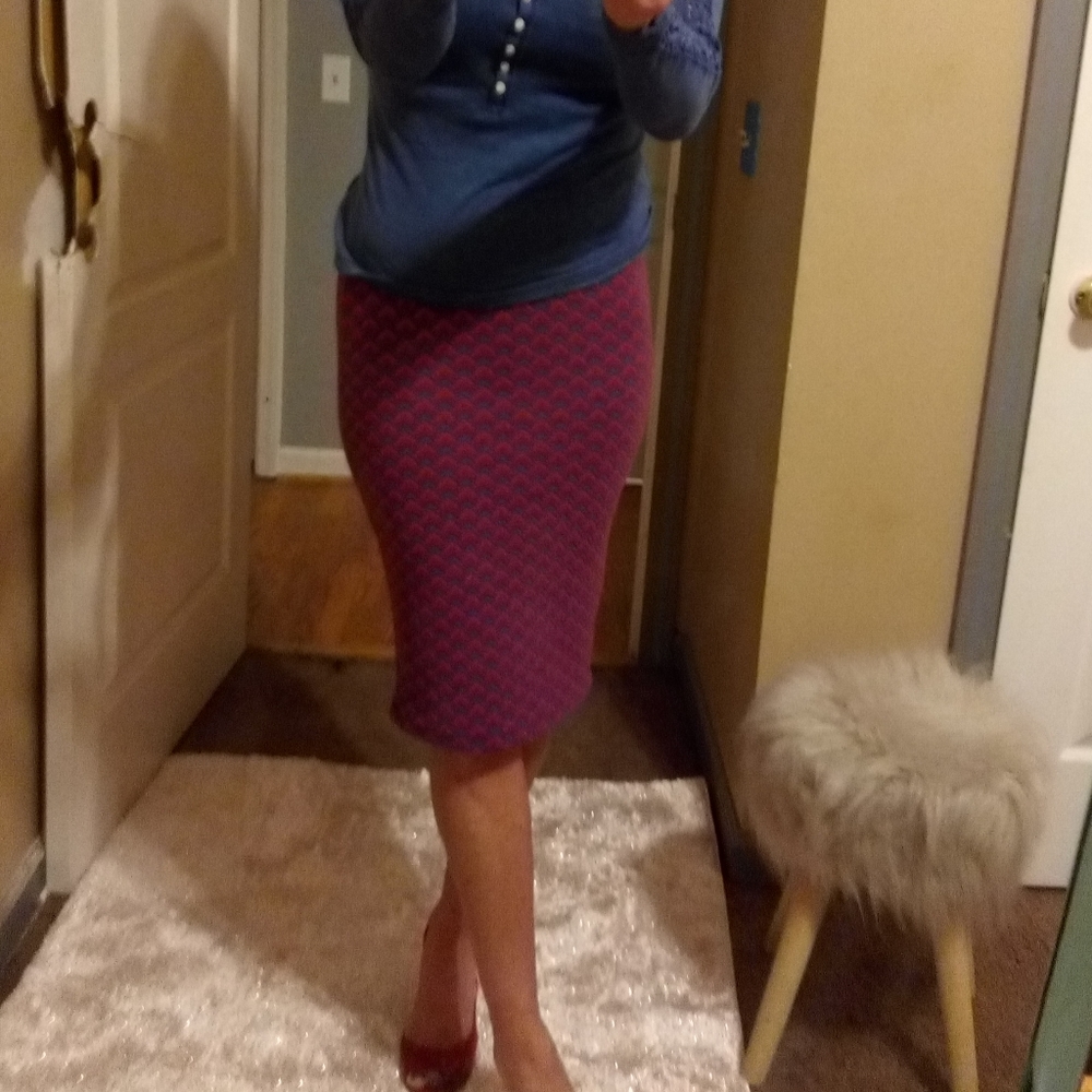 Red & Blue Midi Chevron Pencil Skirt Size Med